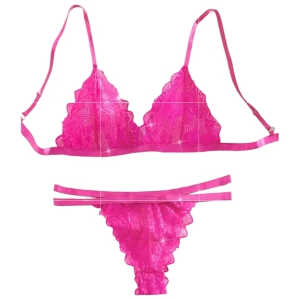 Lingerie‎ Set Butterfly Embroidery Mesh Pink, Large
